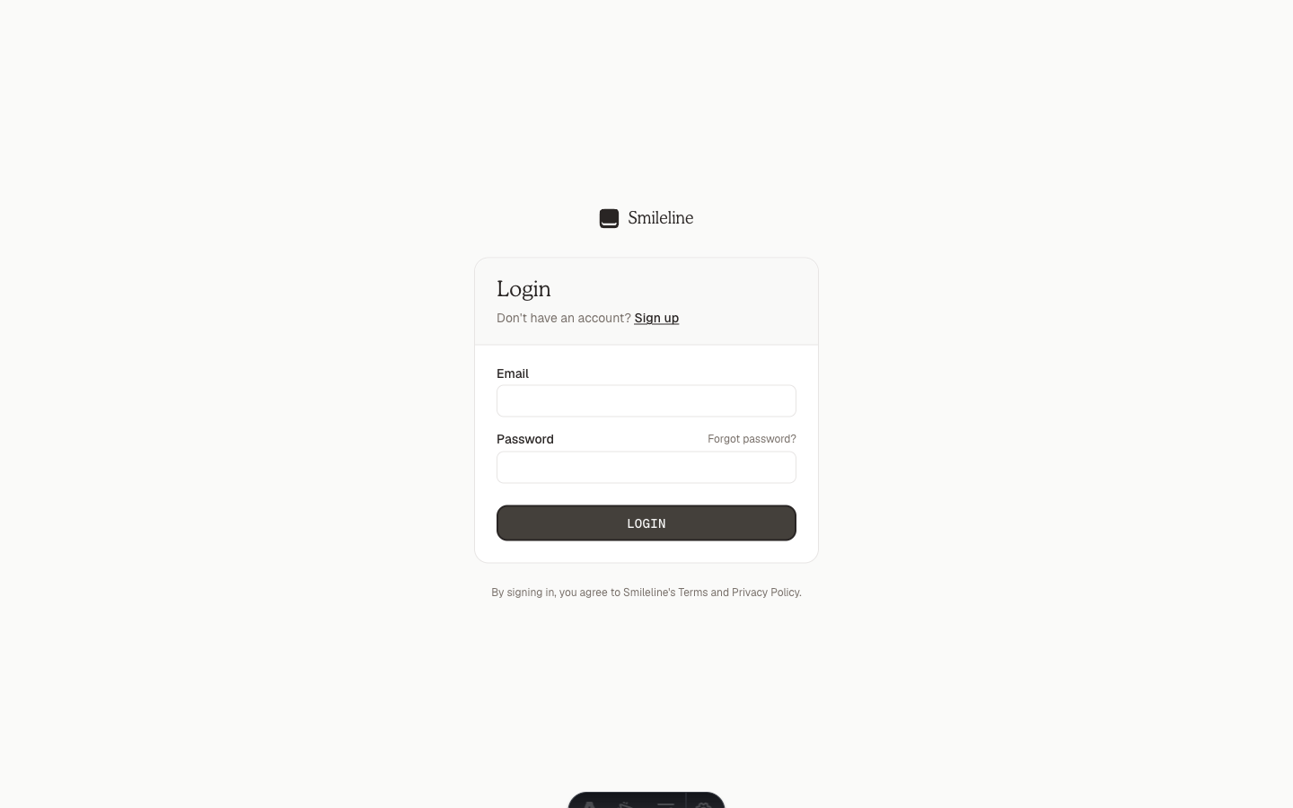 The regional SmileLine login card with email and password fields
