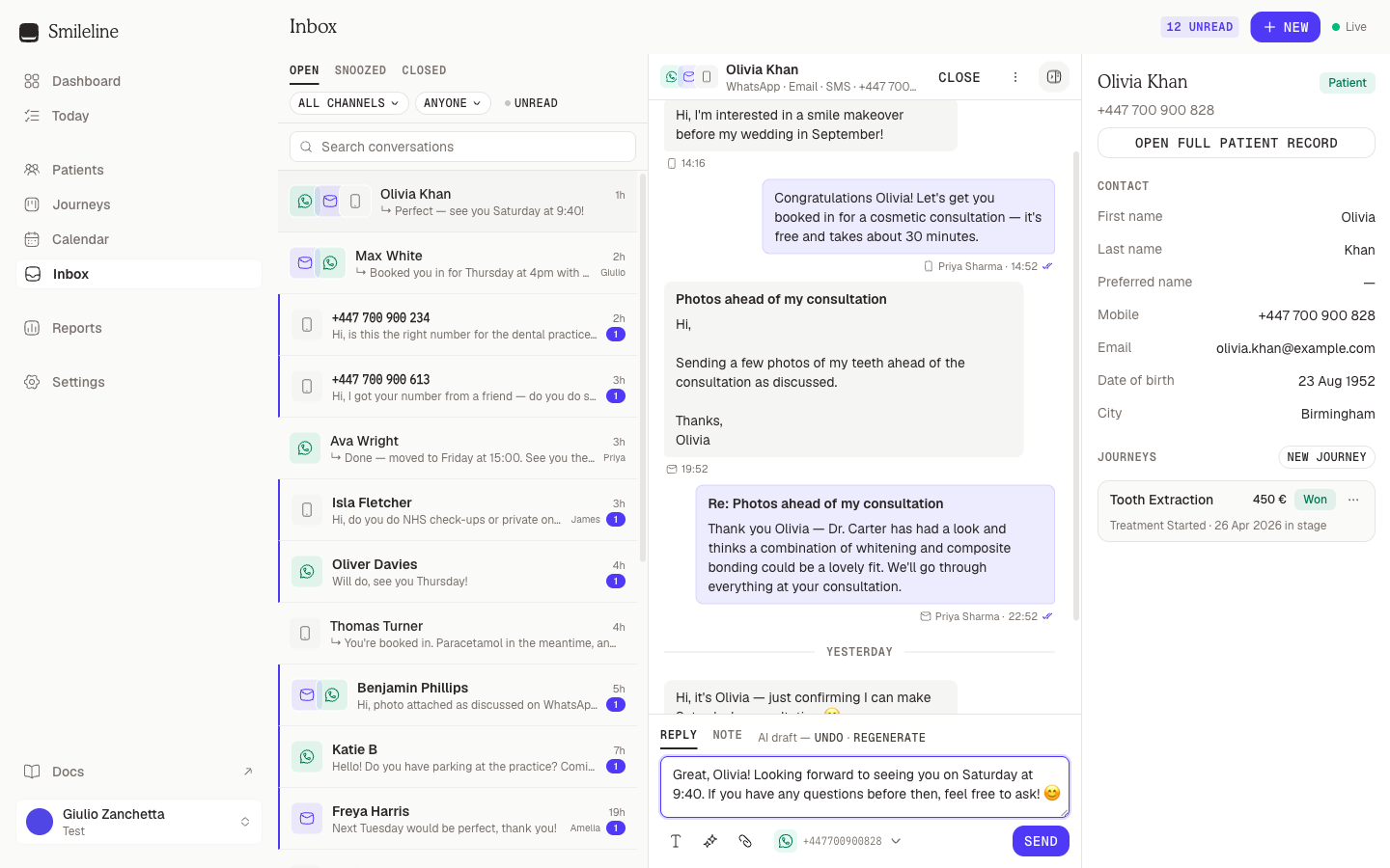 An AI-suggested draft in the composer with the undo and regenerate links